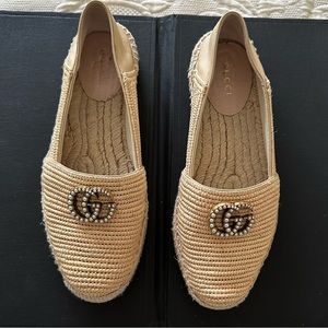 GUCCI Marmont GG Raffia Espadrilles 7.5